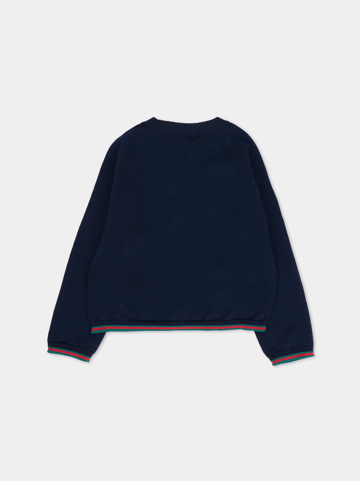Cardigan blu per neonati con dettaglio Web,Gucci Kids,825858 XKEXN 4180