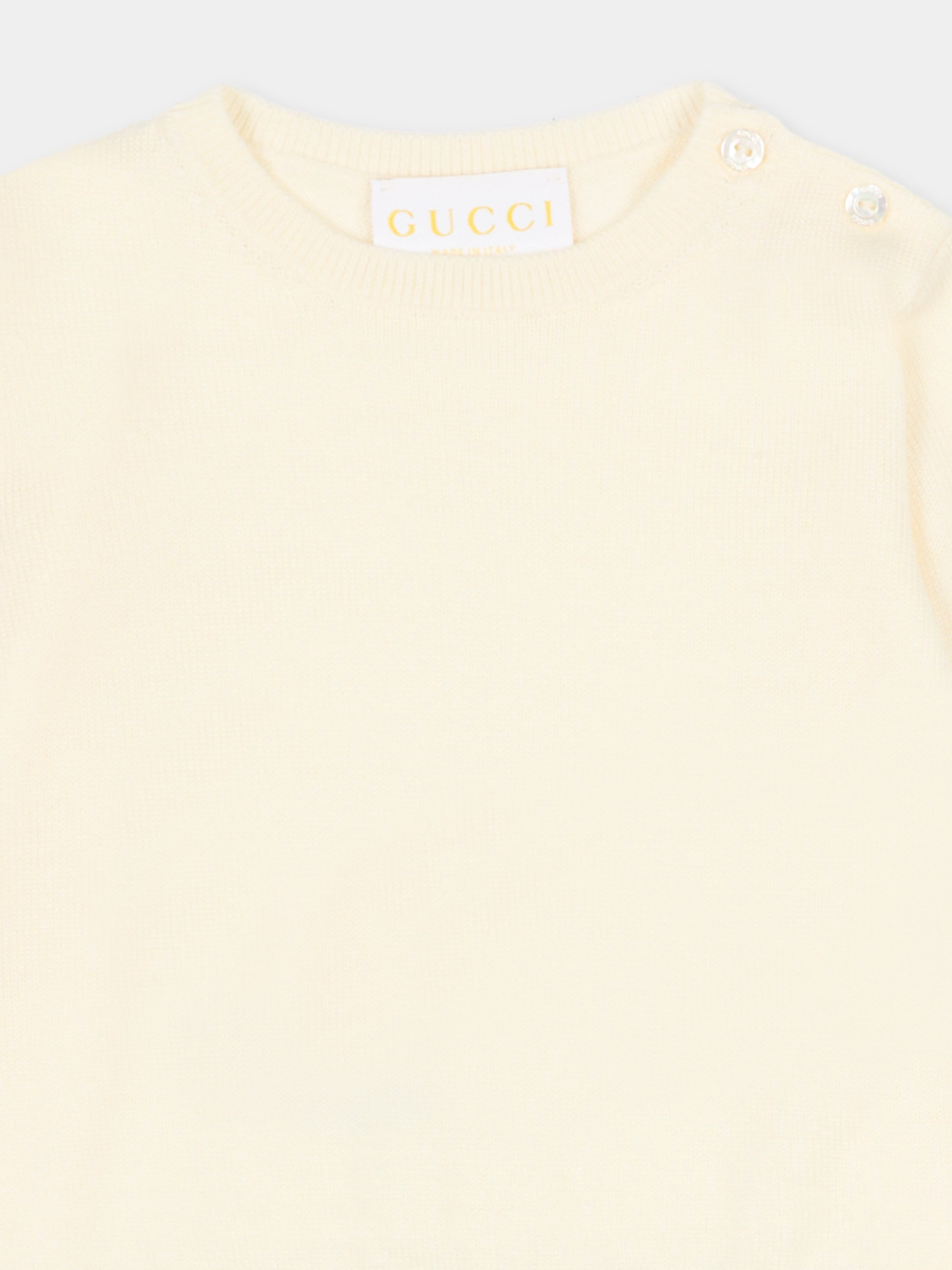 Maglione avorio per neonati con dettaglio Web,Gucci Kids,825861 XKEXN 9112