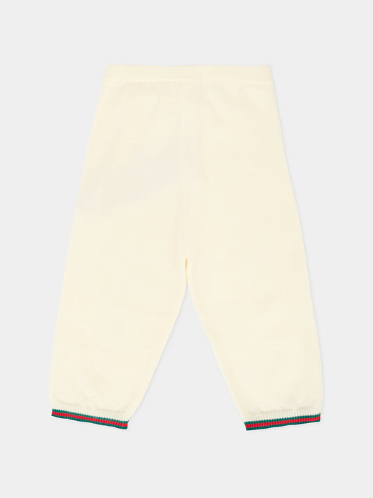 Pantaloni avorio per neonati con dettaglio Web,Gucci Kids,825864 XKEXM 9112