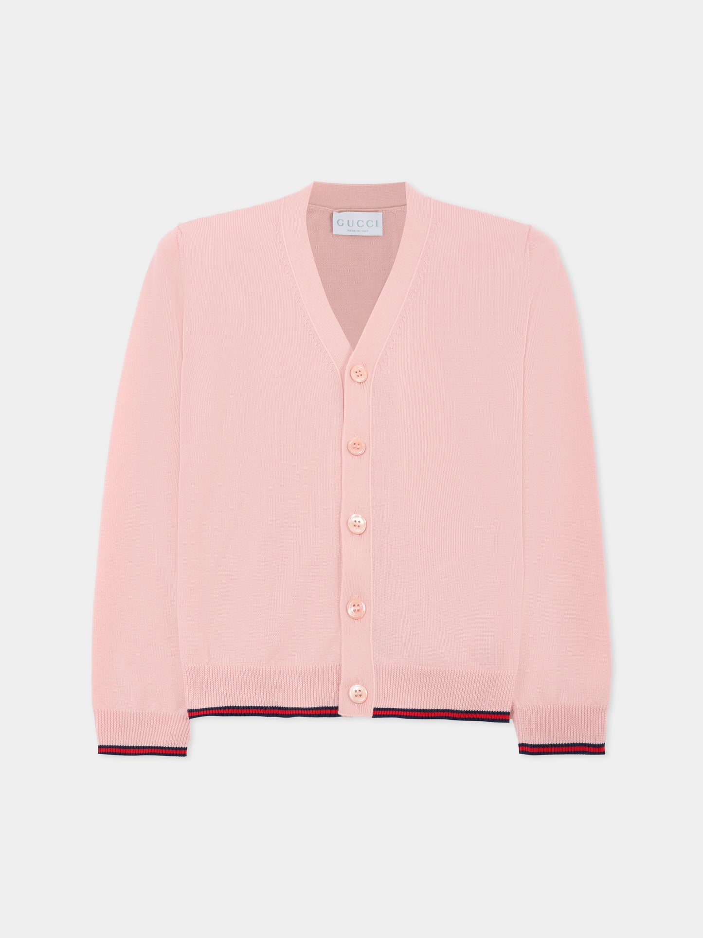 Cardigan rosa per bambina con dettaglio Web,Gucci Kids,832635 XKEXU 5013