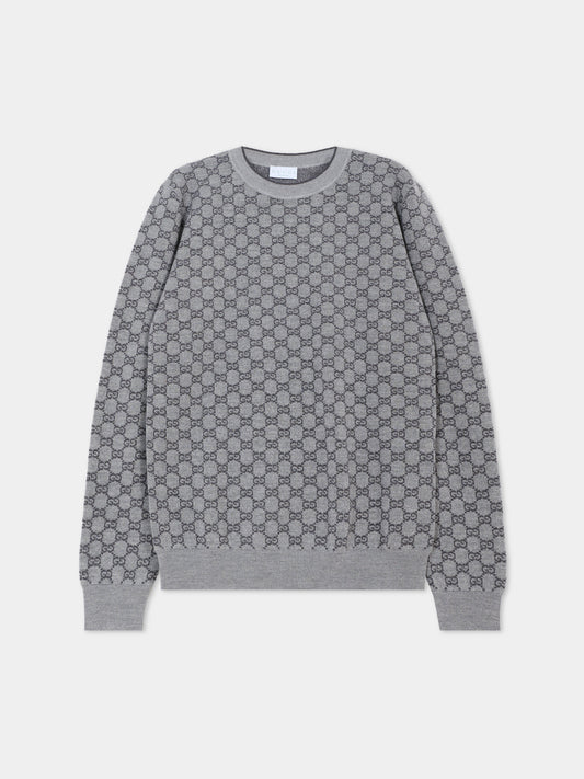 Maglione grigio per bambini con motivo GG,Gucci Kids,834349 XKEZO 1018