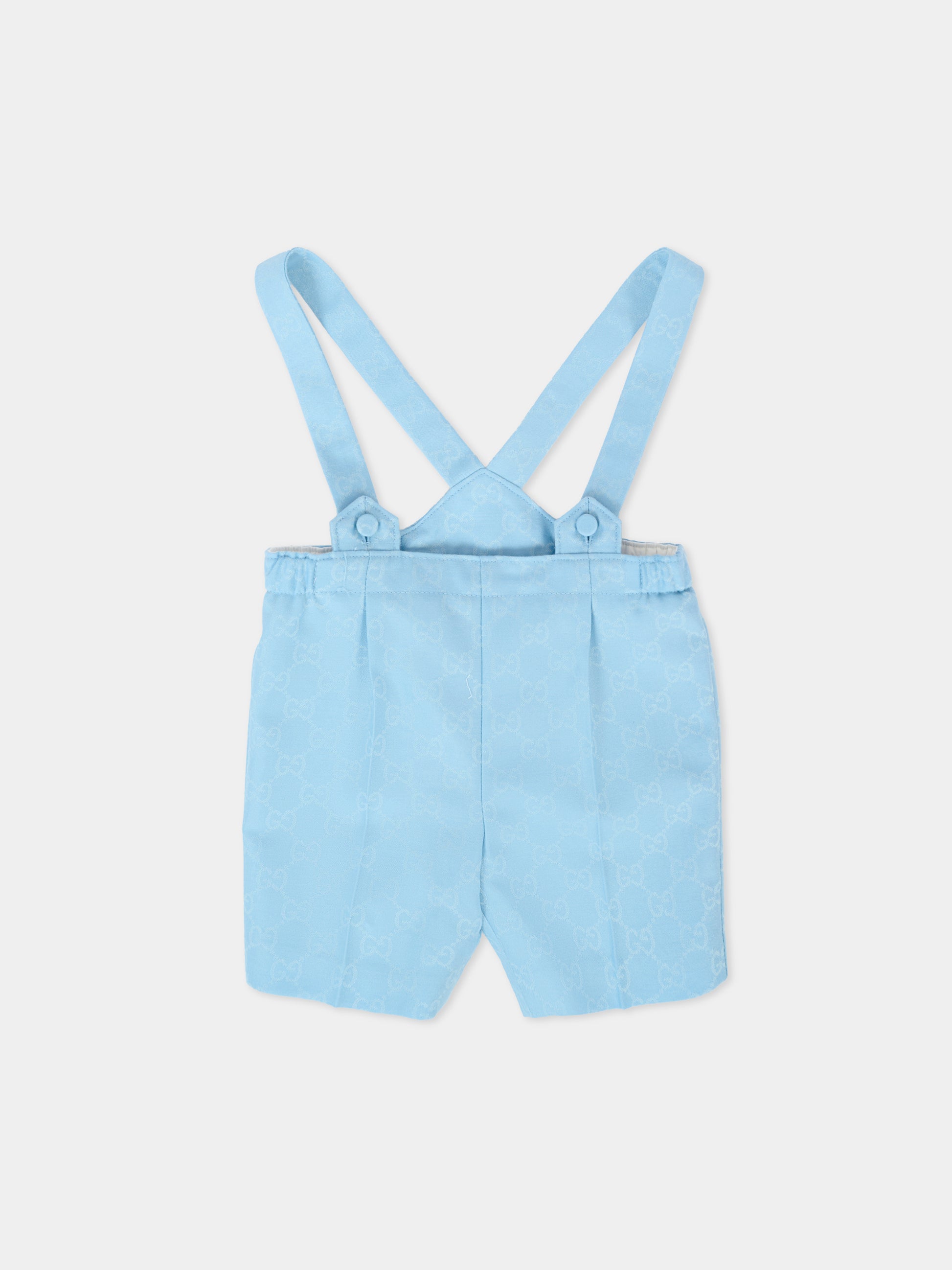 Salopette azzurra per neonato con GG,Gucci Kids,831741 XWA5D 4488