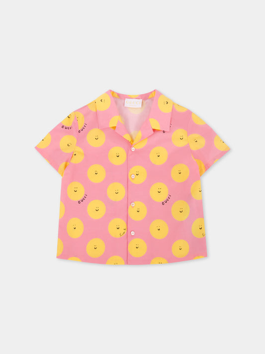 Camicia rosa per neonata con sole sorridente,Gucci Kids,831749 XWA5M 5975