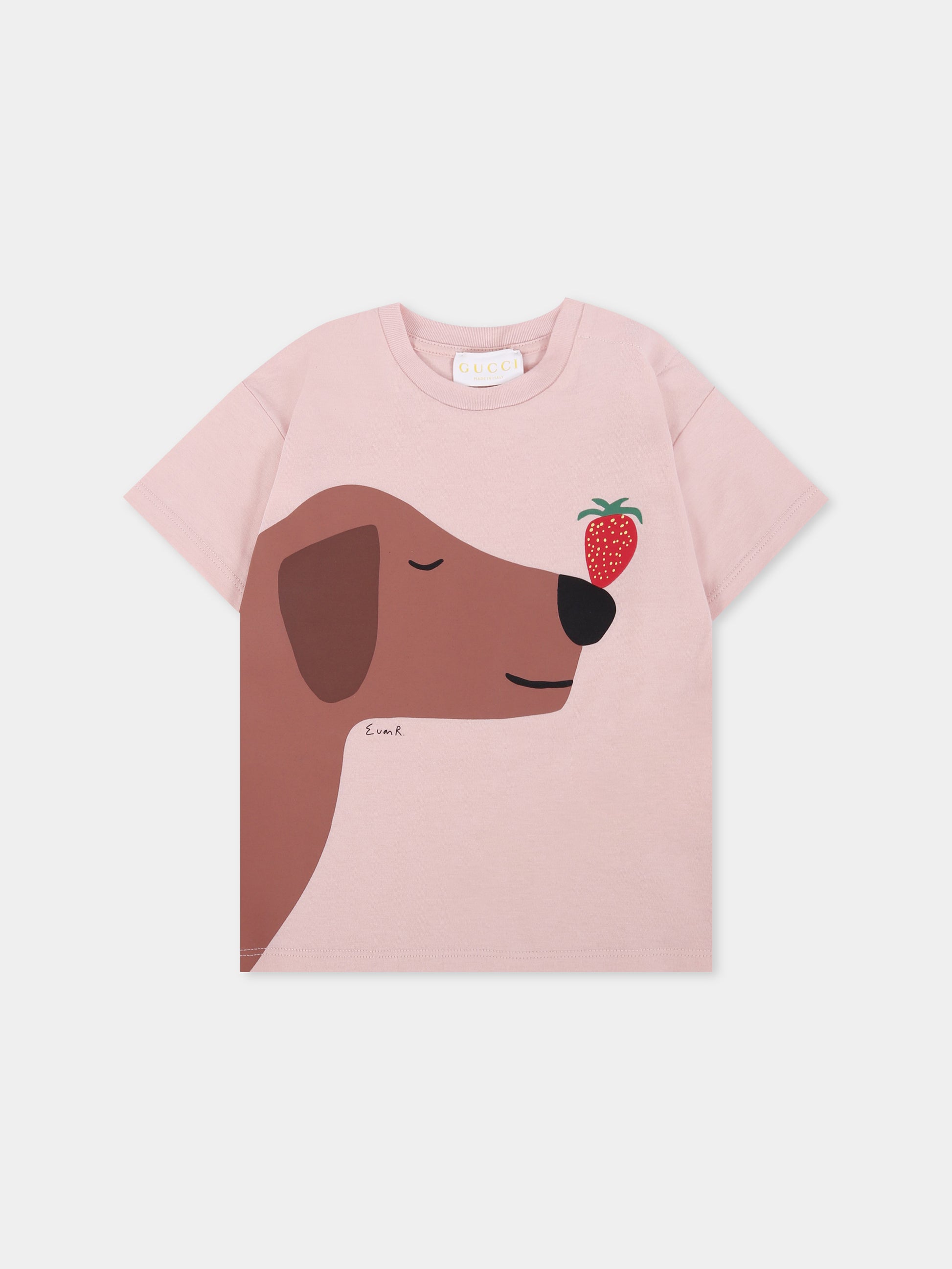 T-shirt rosa per neonata con cane,Gucci Kids,837171 XJHB1 5967