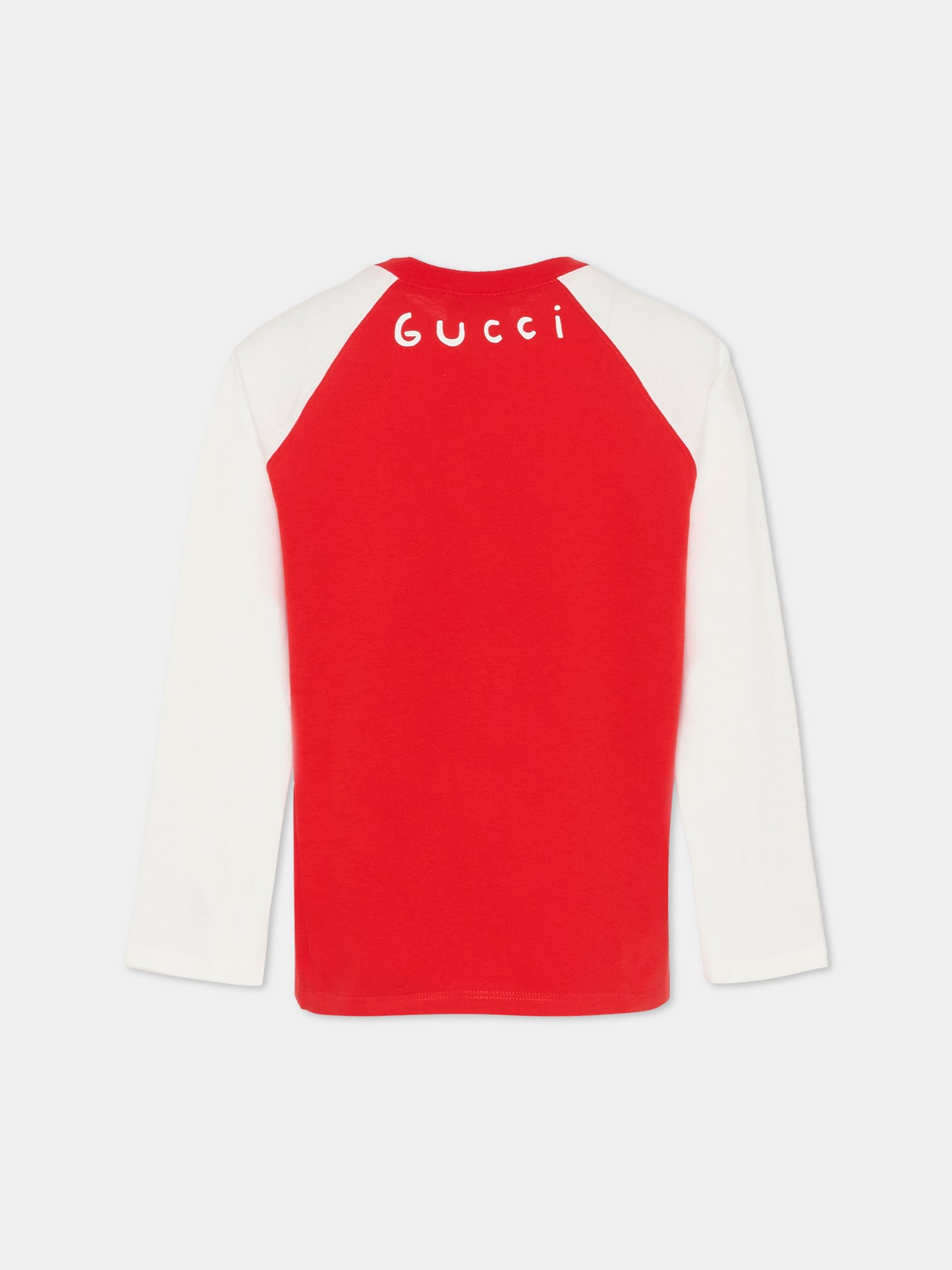 T-shirt rossa per bambino con stampa orso,Gucci Kids,832591 XJHBZ 6178
