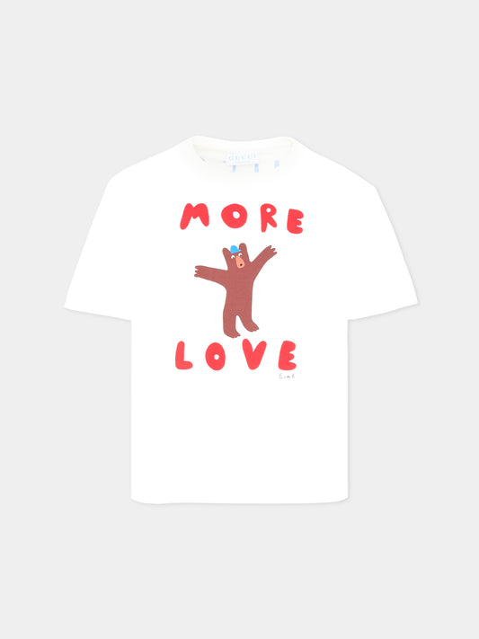 T-shirt bianca per bambini con stampa orso,Gucci Kids,835229 XJHFO 9214