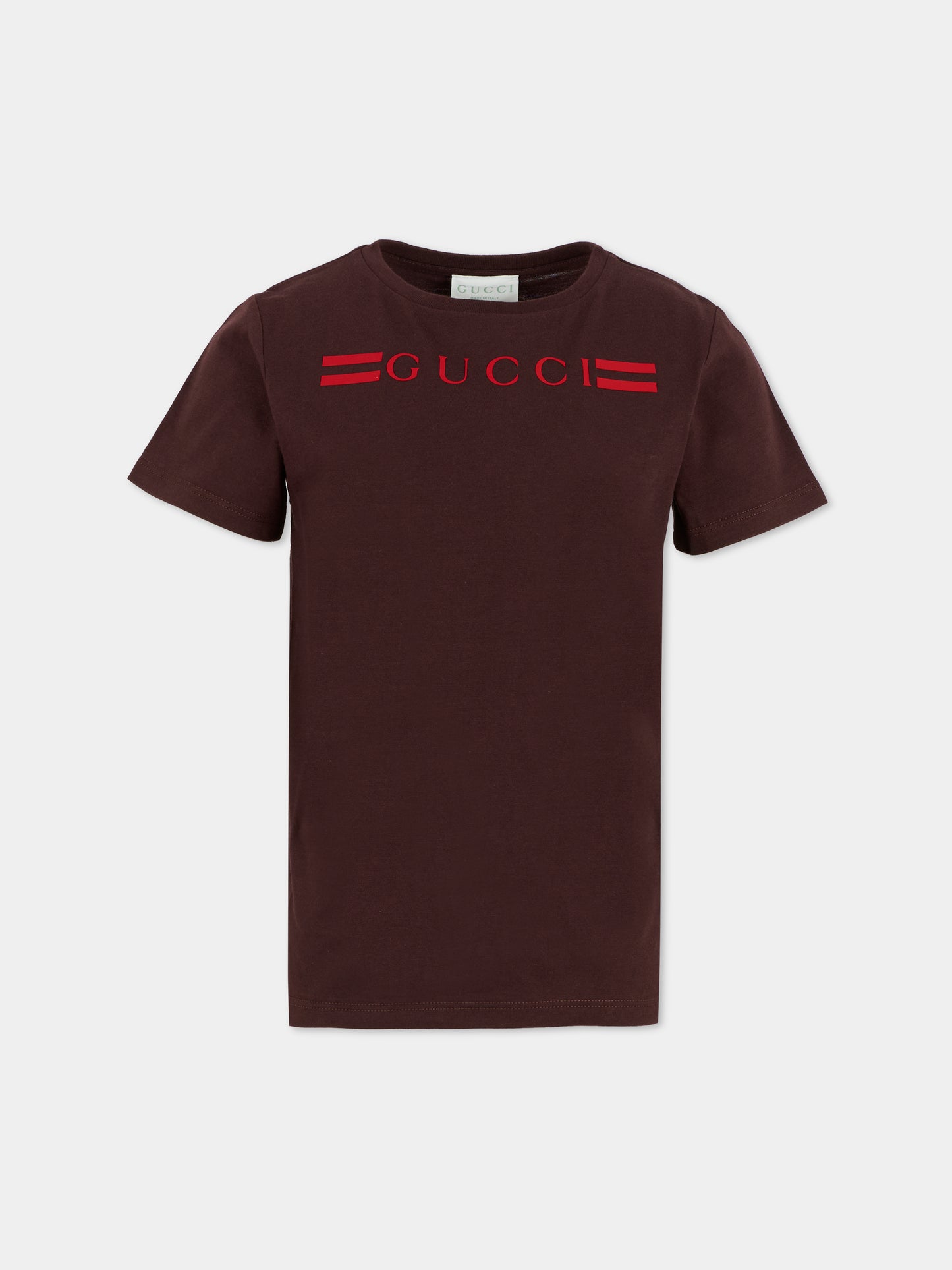 T-shirt marrone per bambini con logo,Gucci Kids,547559 XJHBQ 5032