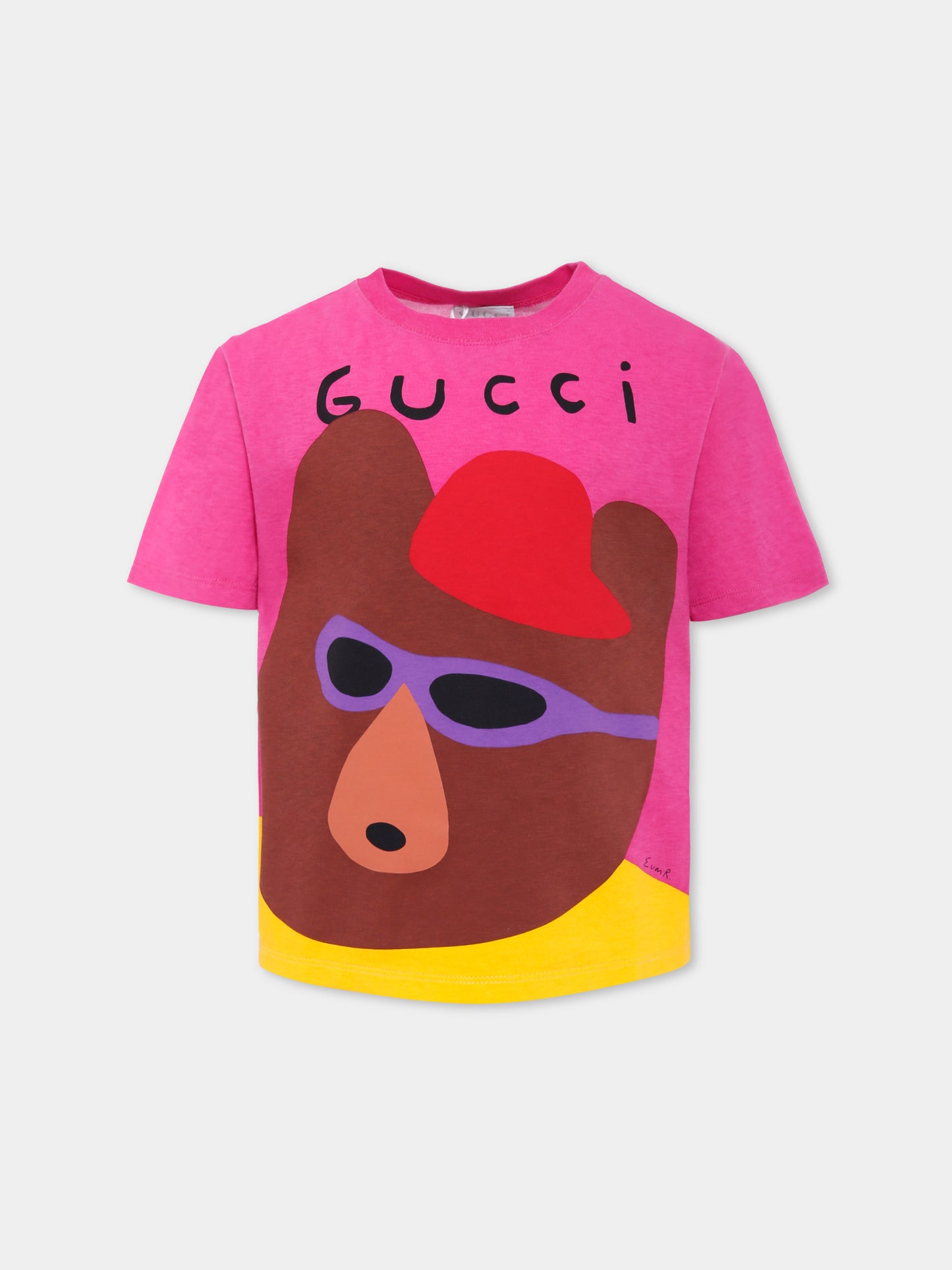 T-shirt fucsia per bambina con orso,Gucci Kids,575114 XJHFN 9016