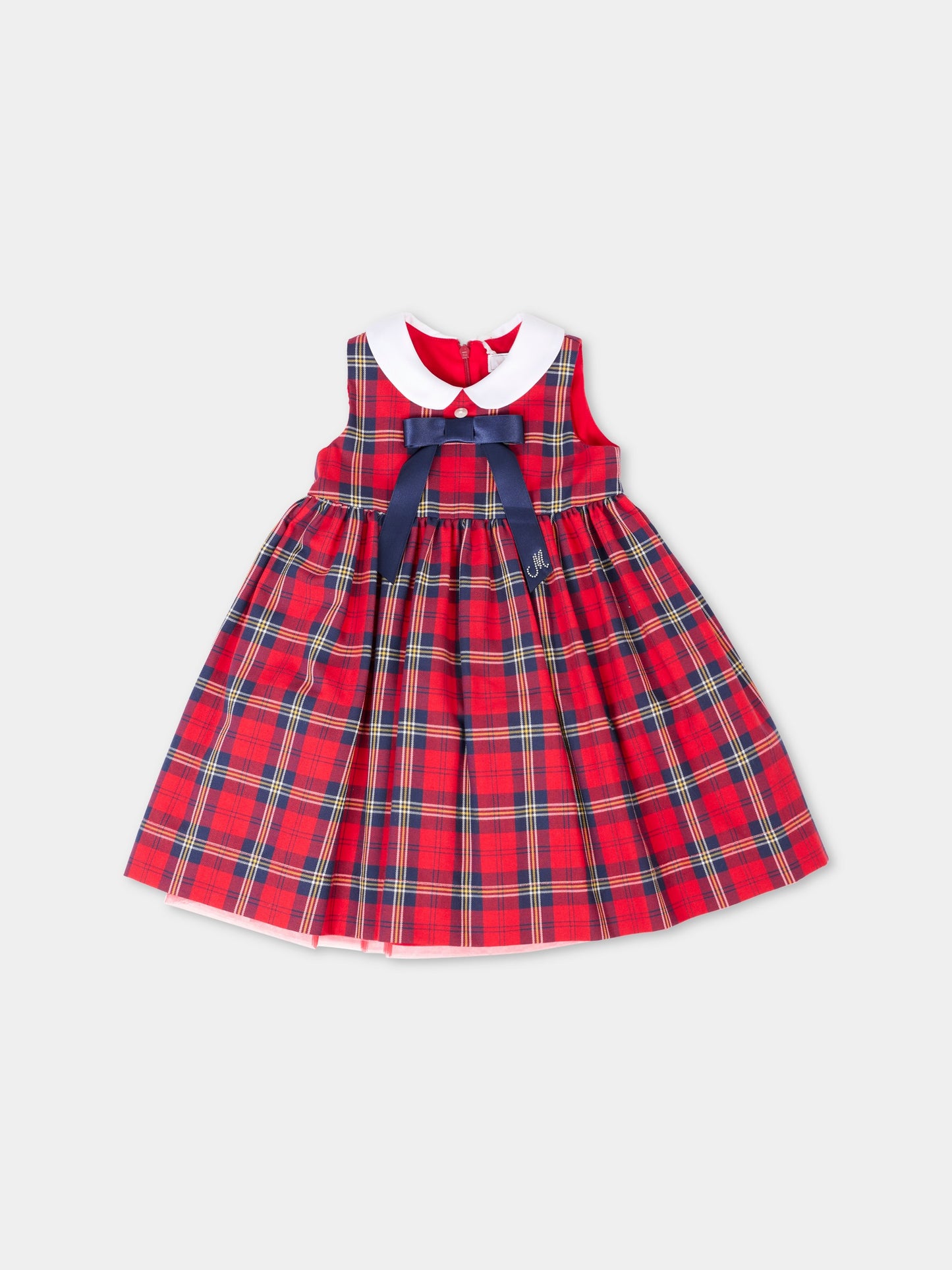 Vestito rosso per neonata con fiocco blu,Monnalisa,31F907 6149 4356