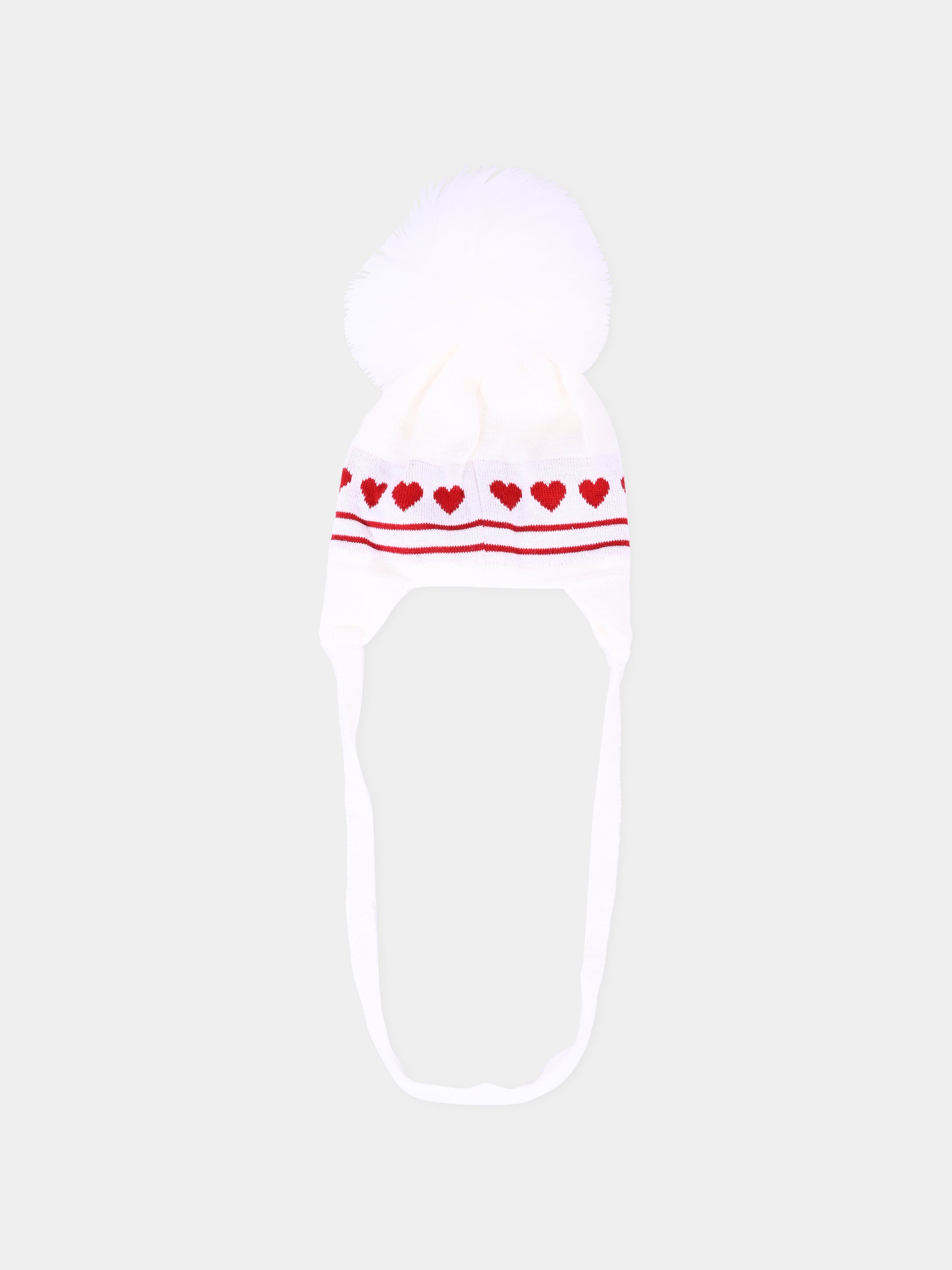 Berretto bianco per neonata con cuori,Monnalisa,39F009 6079 0143
