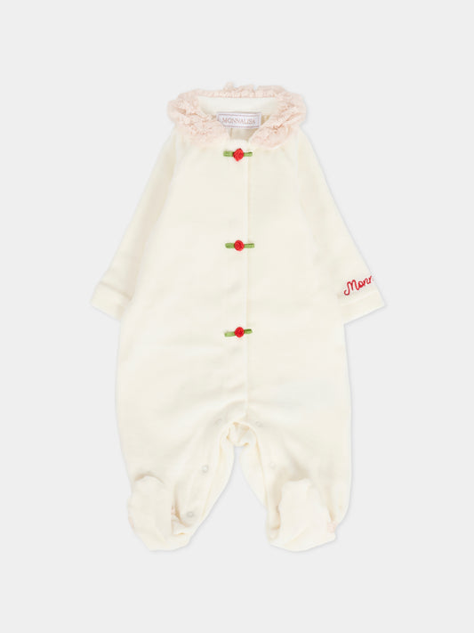 Tutina avorio per neonata con roselline,Monnalisa,35F209 6002 0143