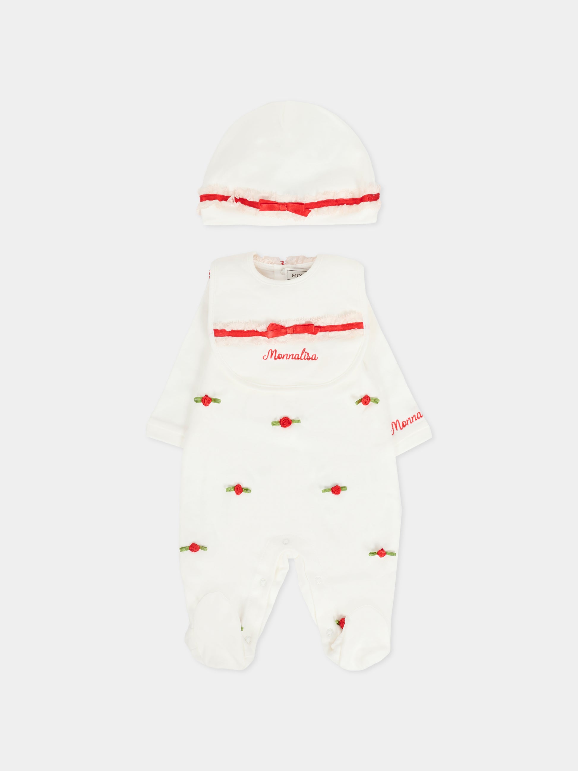 Set tutina avorio per neonata con roselline,Monnalisa,35F511 6000 0143