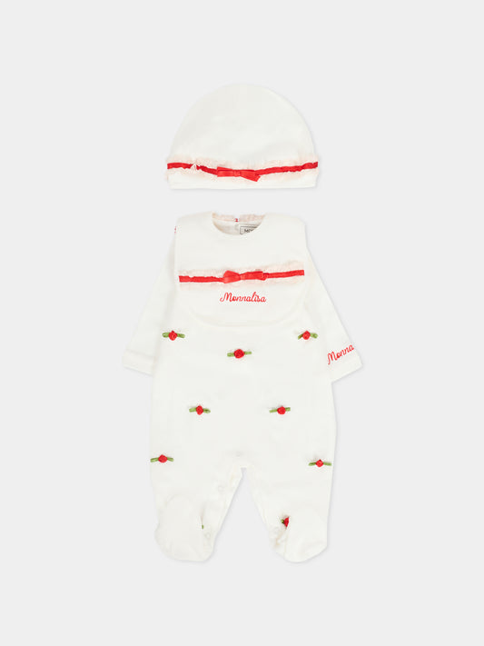 Set tutina avorio per neonata con roselline,Monnalisa,35F511 6000 0143