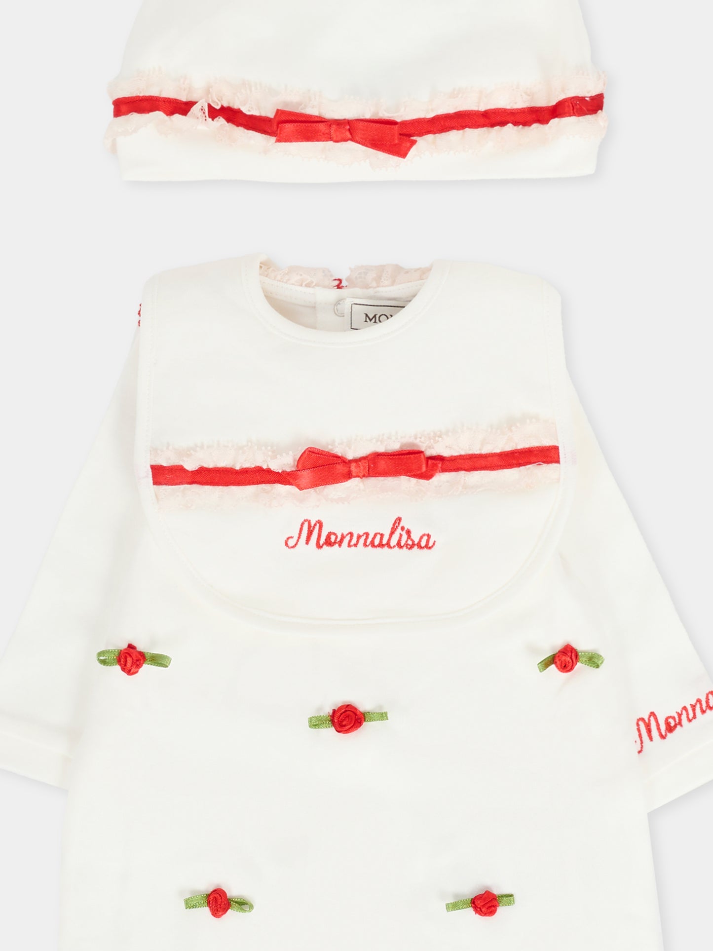 Set tutina avorio per neonata con roselline,Monnalisa,35F511 6000 0143