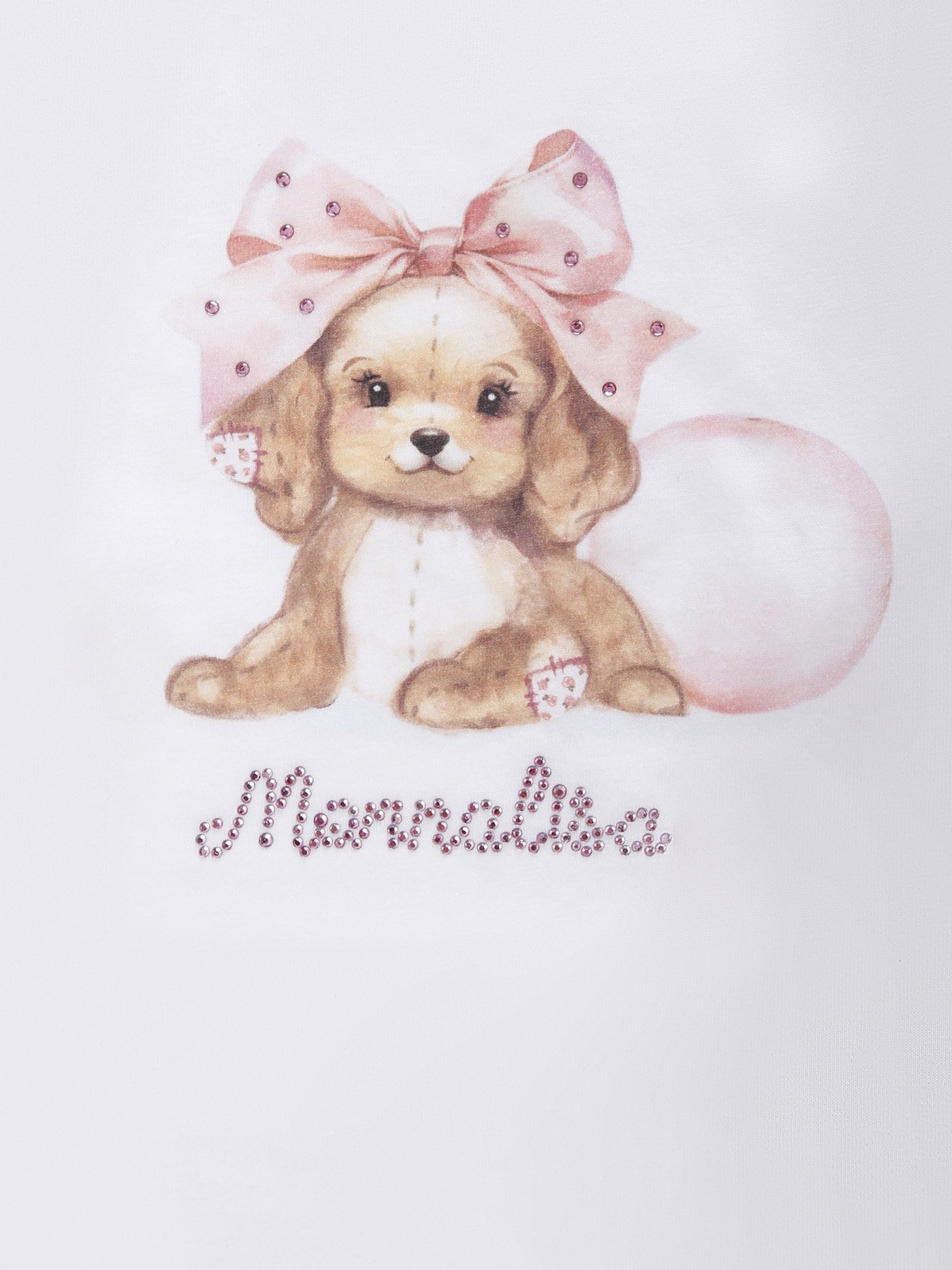 T-shirt bianca per neonata con cane e stress,Monnalisa,39F605 6005 0001