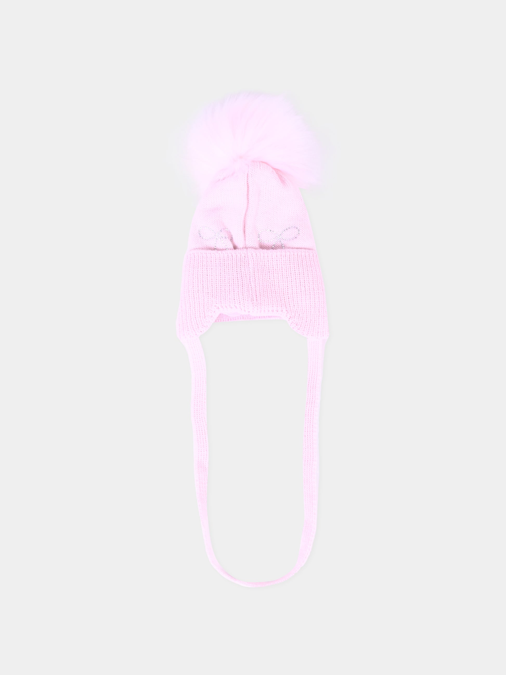 Berretto rosa per neonata con pompon,Monnalisa,37F003 6079 0090