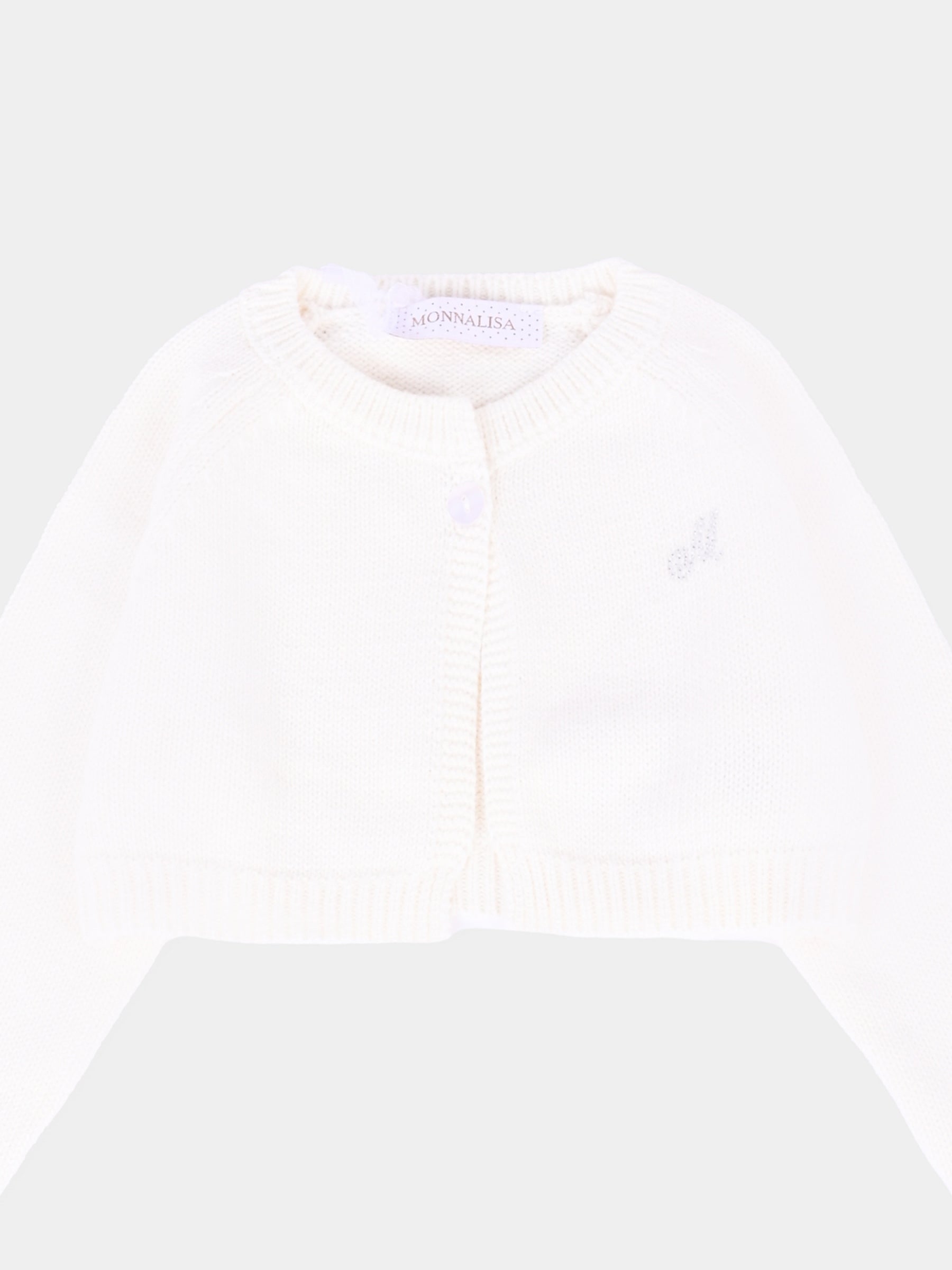 Cardigan avorio per neonata con logo,Monnalisa,73F800 6060 0001