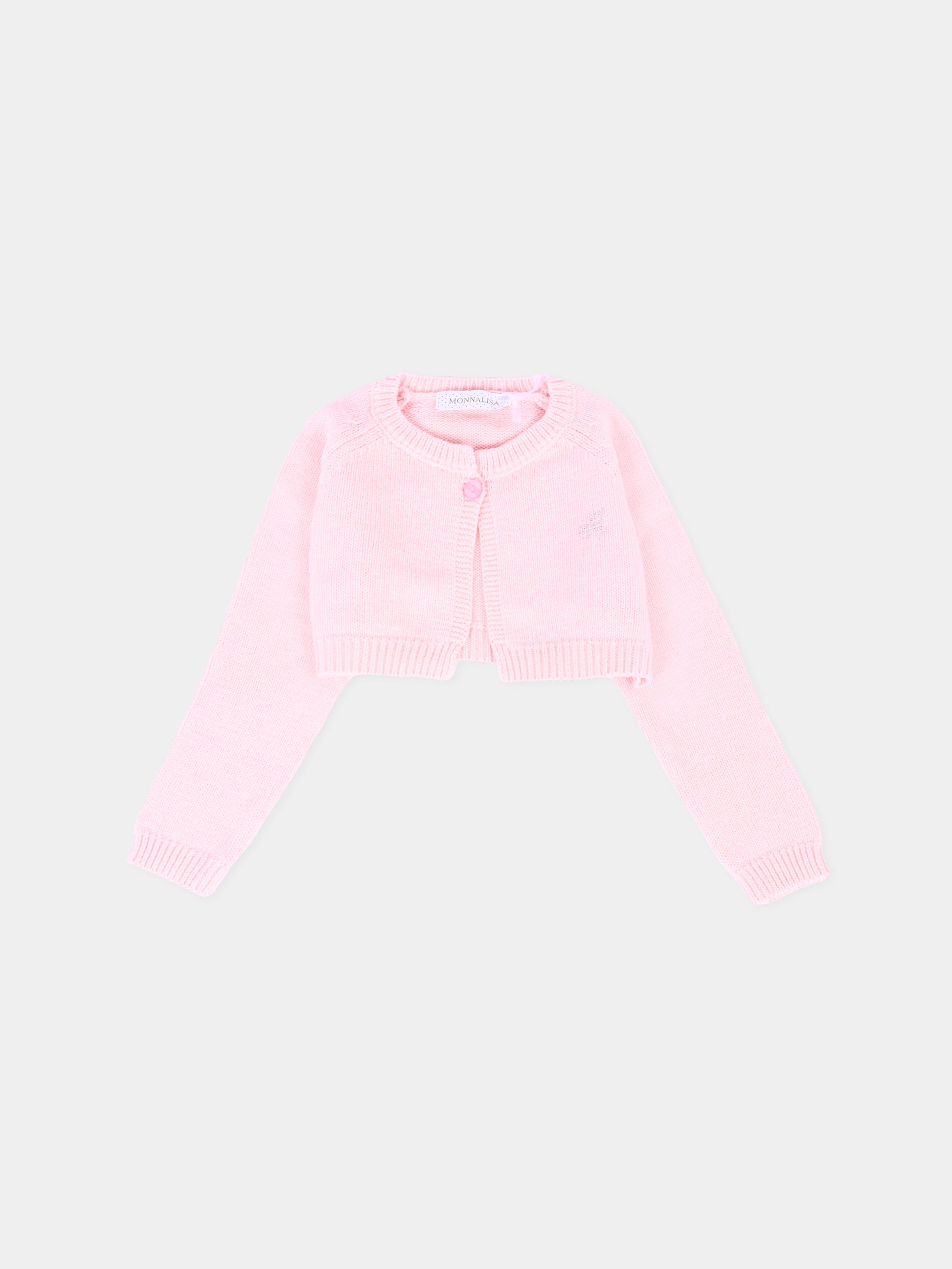 Cardigan rosa per neonata con logo,Monnalisa,73F800 6060 0091
