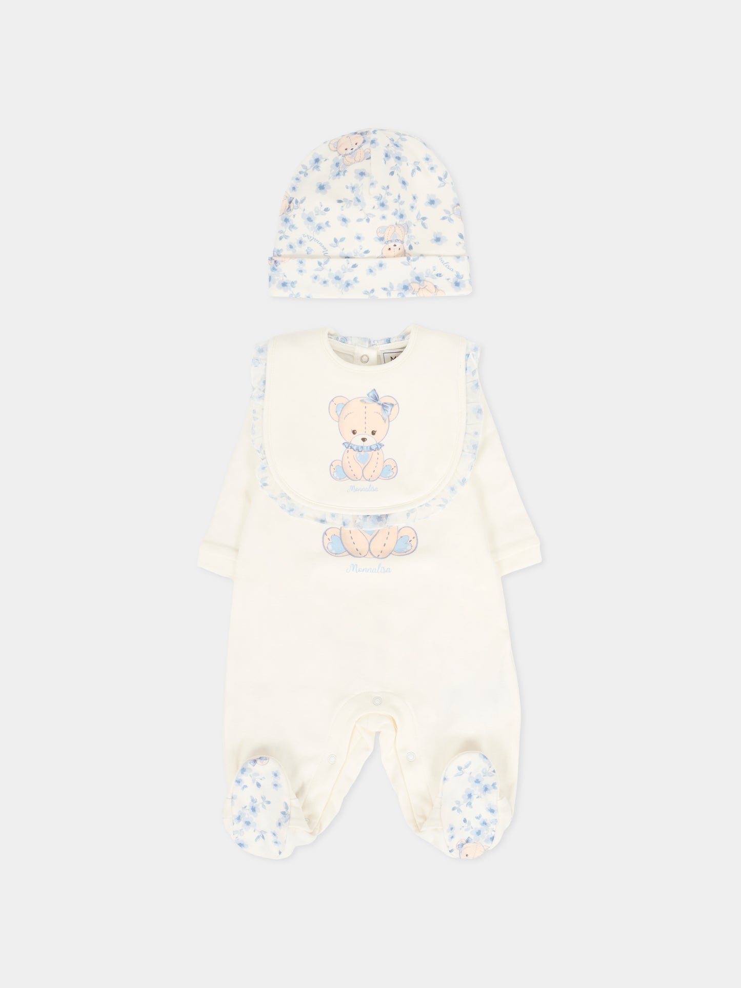 Set tutina avorio per neonata con orsetto celeste,Monnalisa,35F508 6000 0151