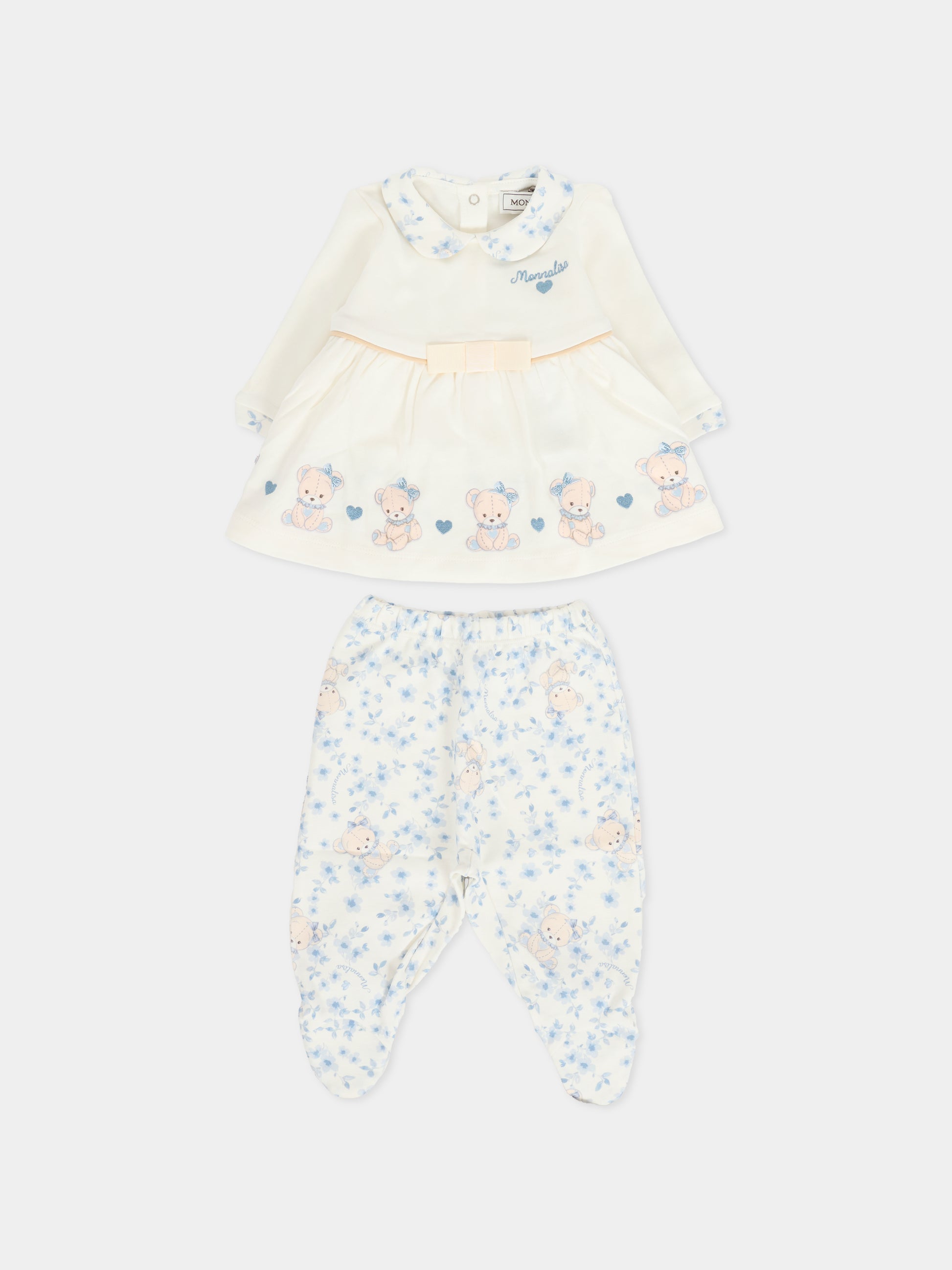 Completo nascita avorio per neonata con orsetto celeste,Monnalisa,35F510 6000 0151