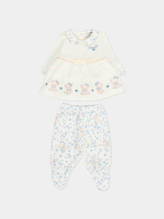 Completo nascita avorio per neonata con orsetto celeste,Monnalisa,35F510 6000 0151