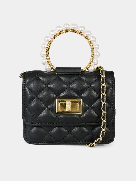 Borsa nera per bambina con perle,Monnalisa,79F001 6069 0050