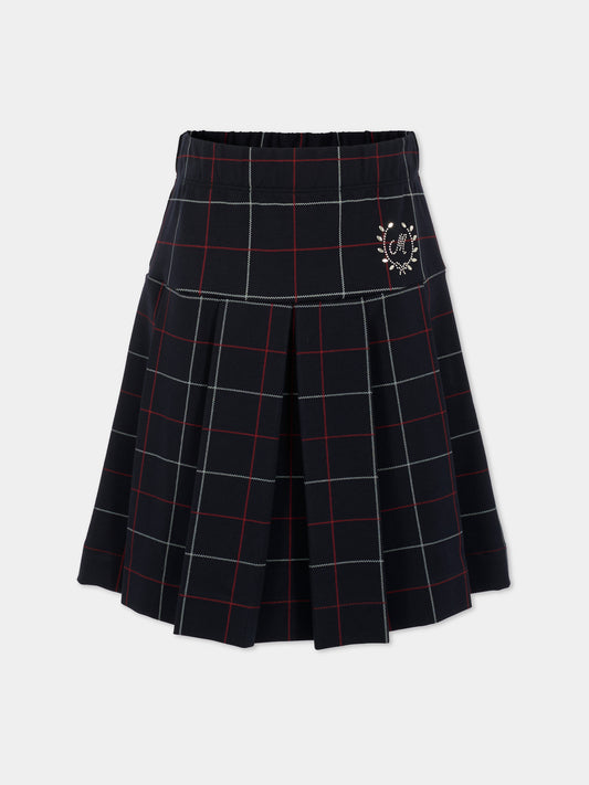 Gonna blu per bambina con logo,Monnalisa,18FPIE 6226 5643