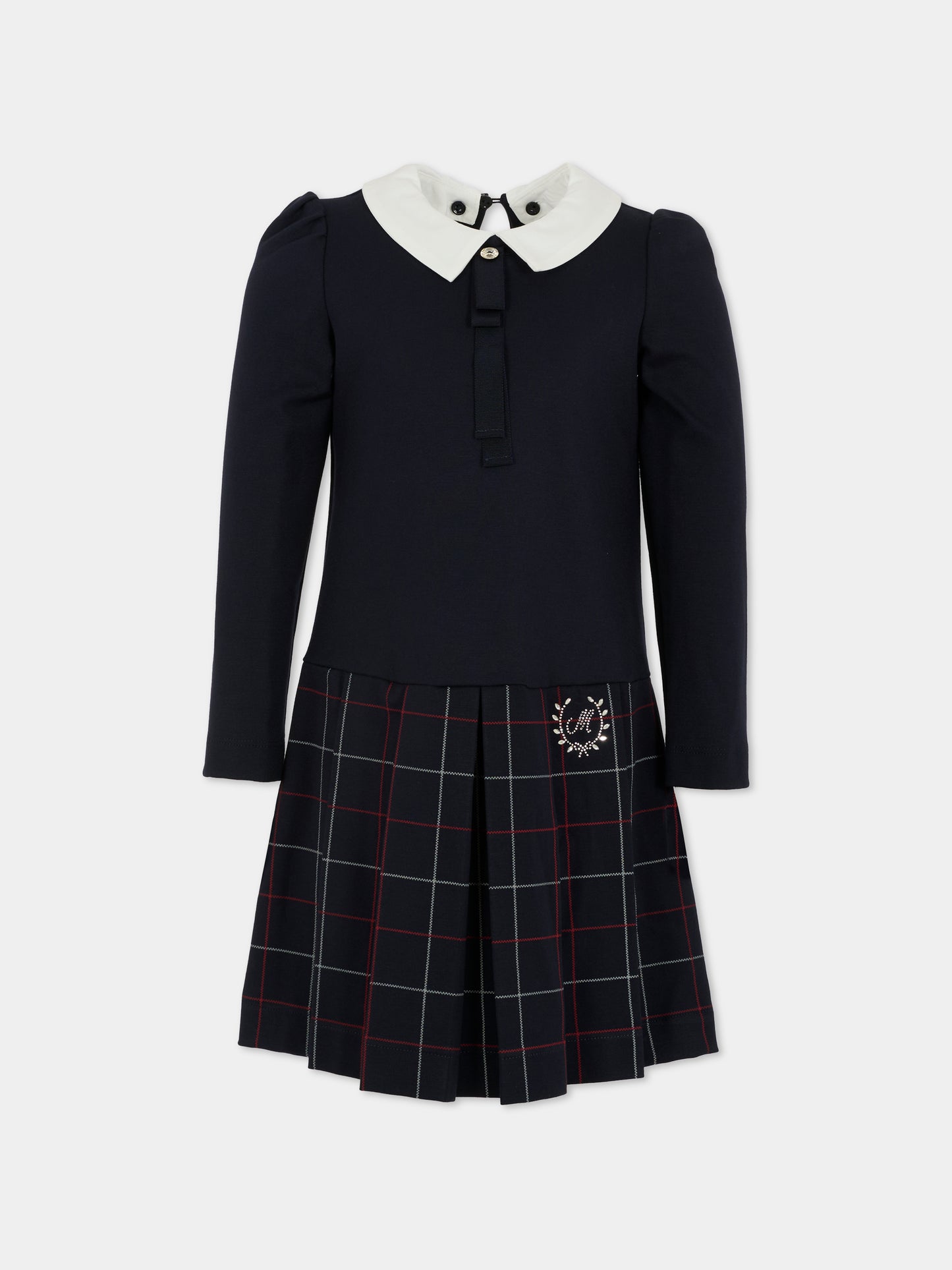 Vestito blu per bambina con logo,Monnalisa,18FATA 6225 056S