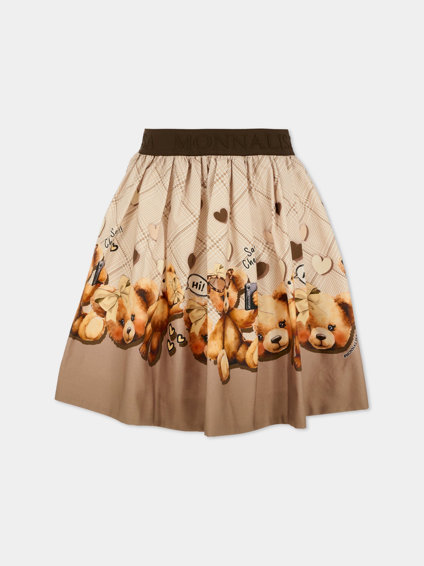 Gonna beige per bambina con orsetti,Monnalisa,11F705 6603 0106