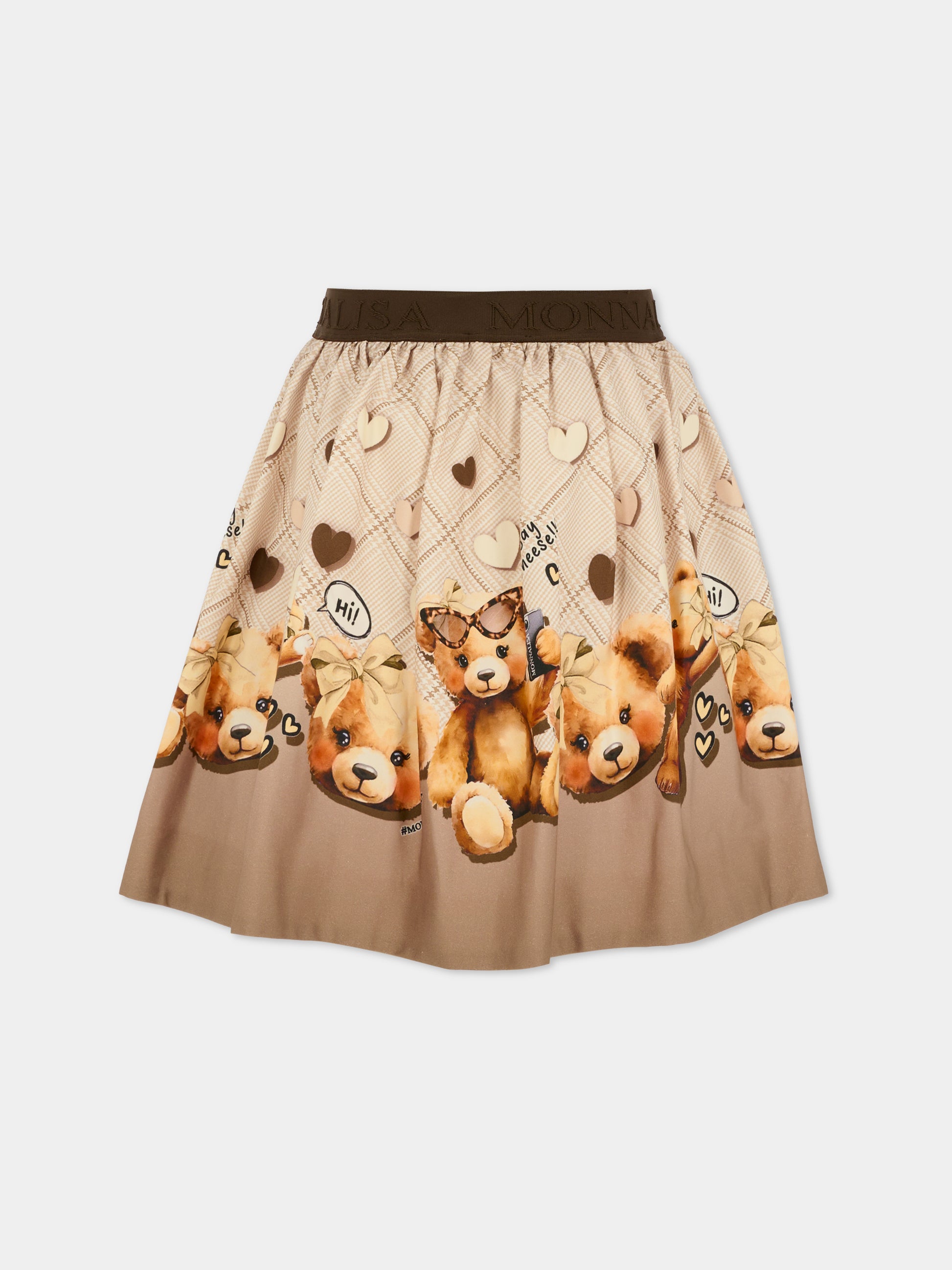 Gonna beige per bambina con orsetti,Monnalisa,11F705 6603 0106