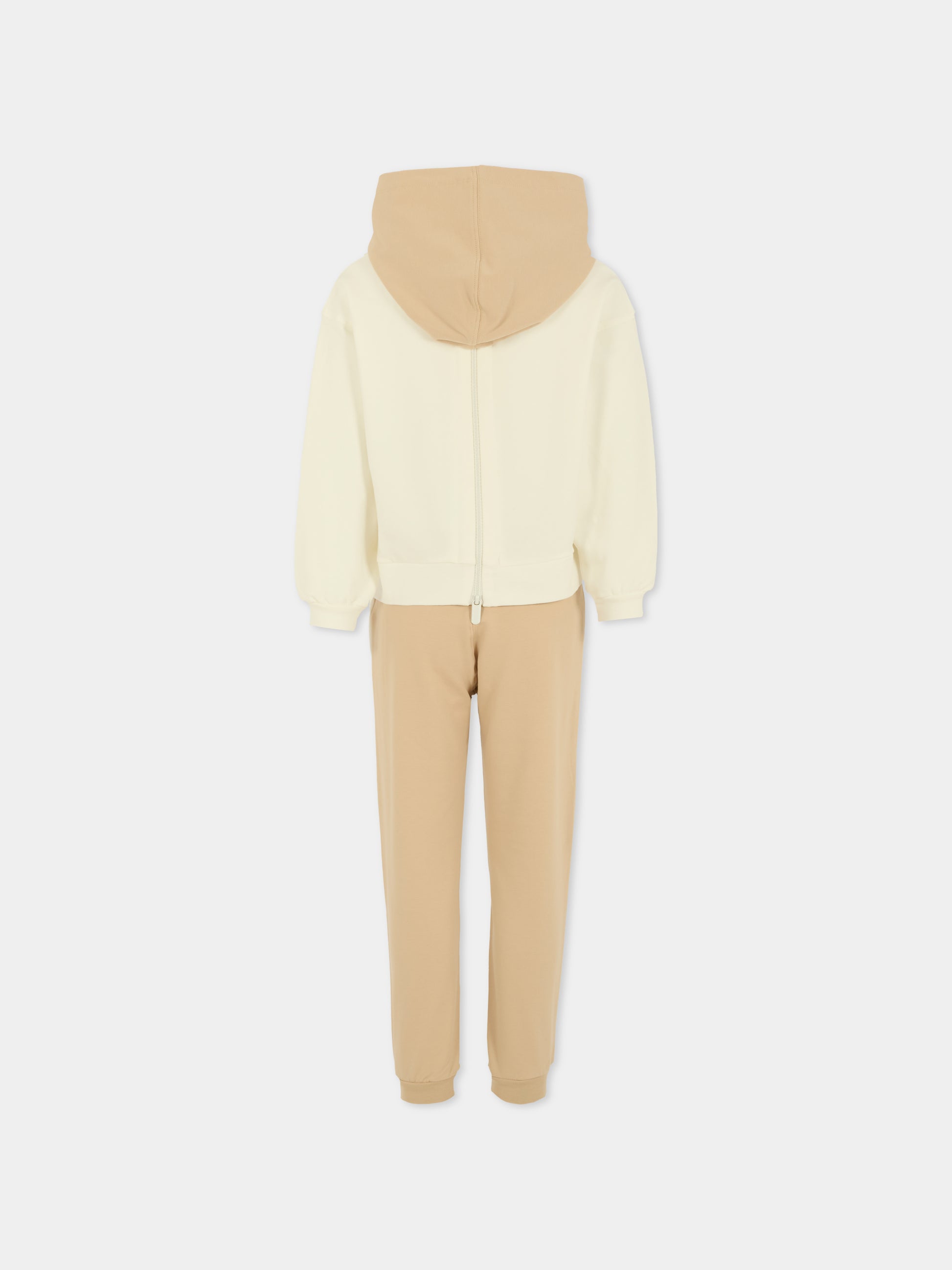 Completo beige per bambina con orsetto,Monnalisa,19F500 6004 0102