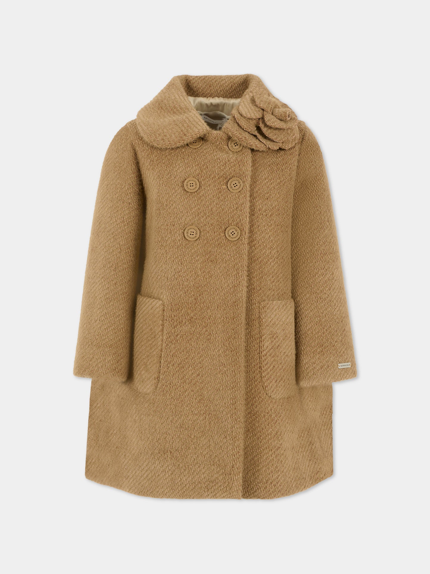 Cappotto marrone per bambina con fiore,Monnalisa,17F109 6314 0009