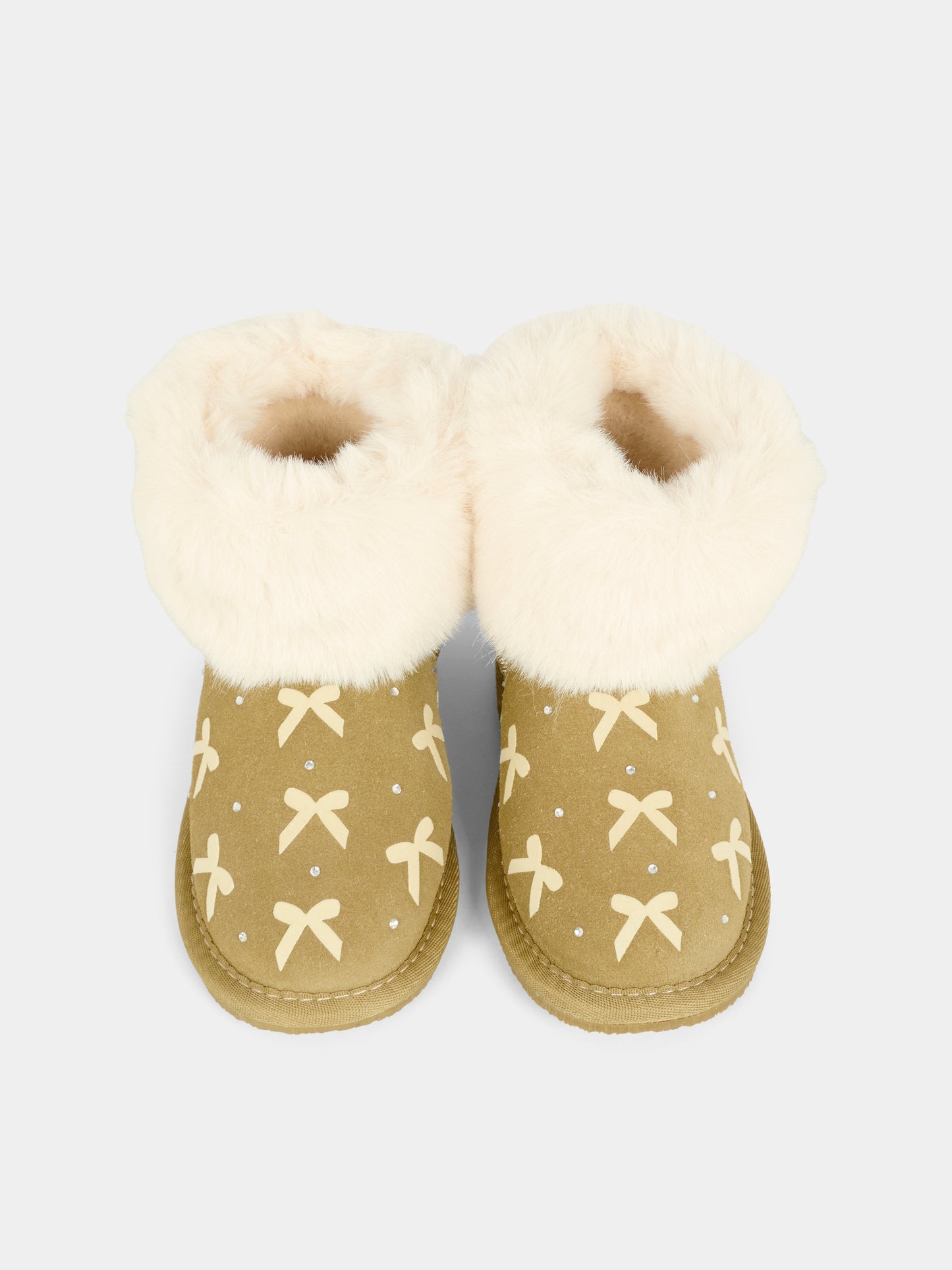 Stivaletti beige per bambina con fiocchi e strass,Monnalisa,83F000 6702 0002