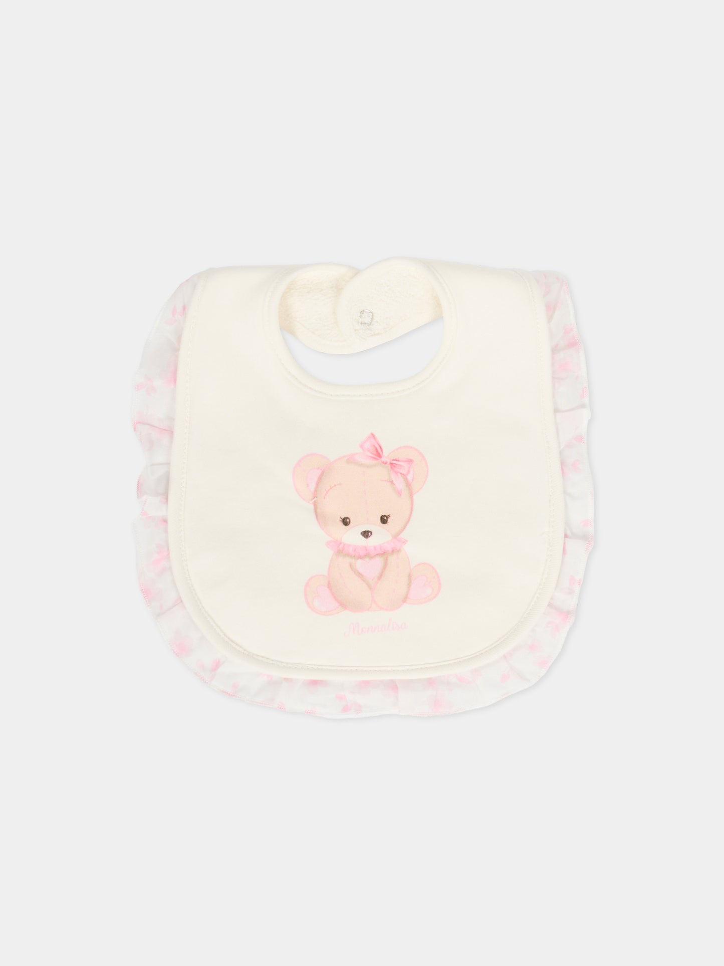 Bavaglino avorio per neonata con orsetto rosa,Monnalisa,35F012NP 6000 0191