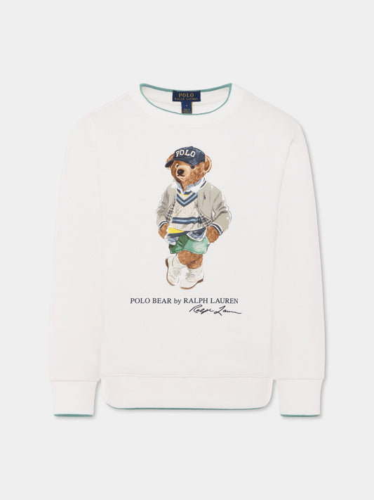 Felpa bianca per bambino con Polo Bear,Ralph Lauren Kids,971483001