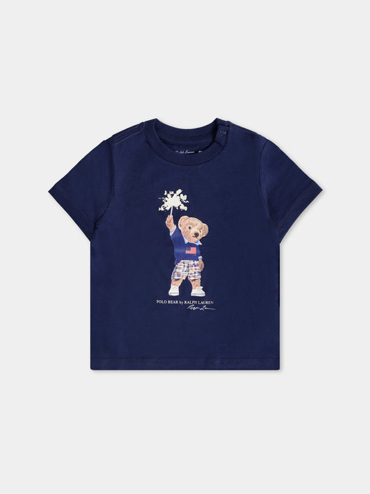 T-shirt blu per neonato con Polo Bear,Ralph Lauren Kids,979103001