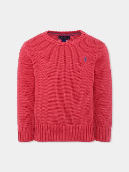 Maglione rosso per bambini con cavallino,Ralph Lauren Kids,970429001