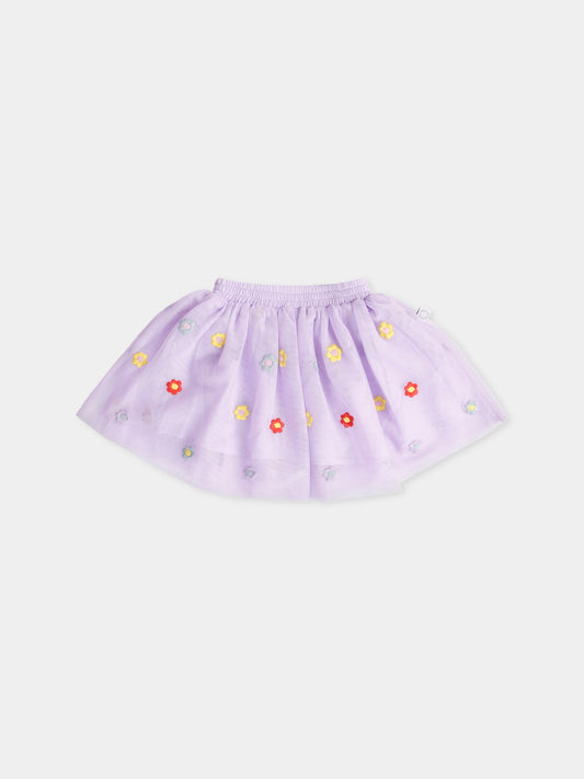 Gonna lilla per neonata con fiori colorati ricamati all-over,Stella Mccartney Kids,TX7001 Z3217 522EM