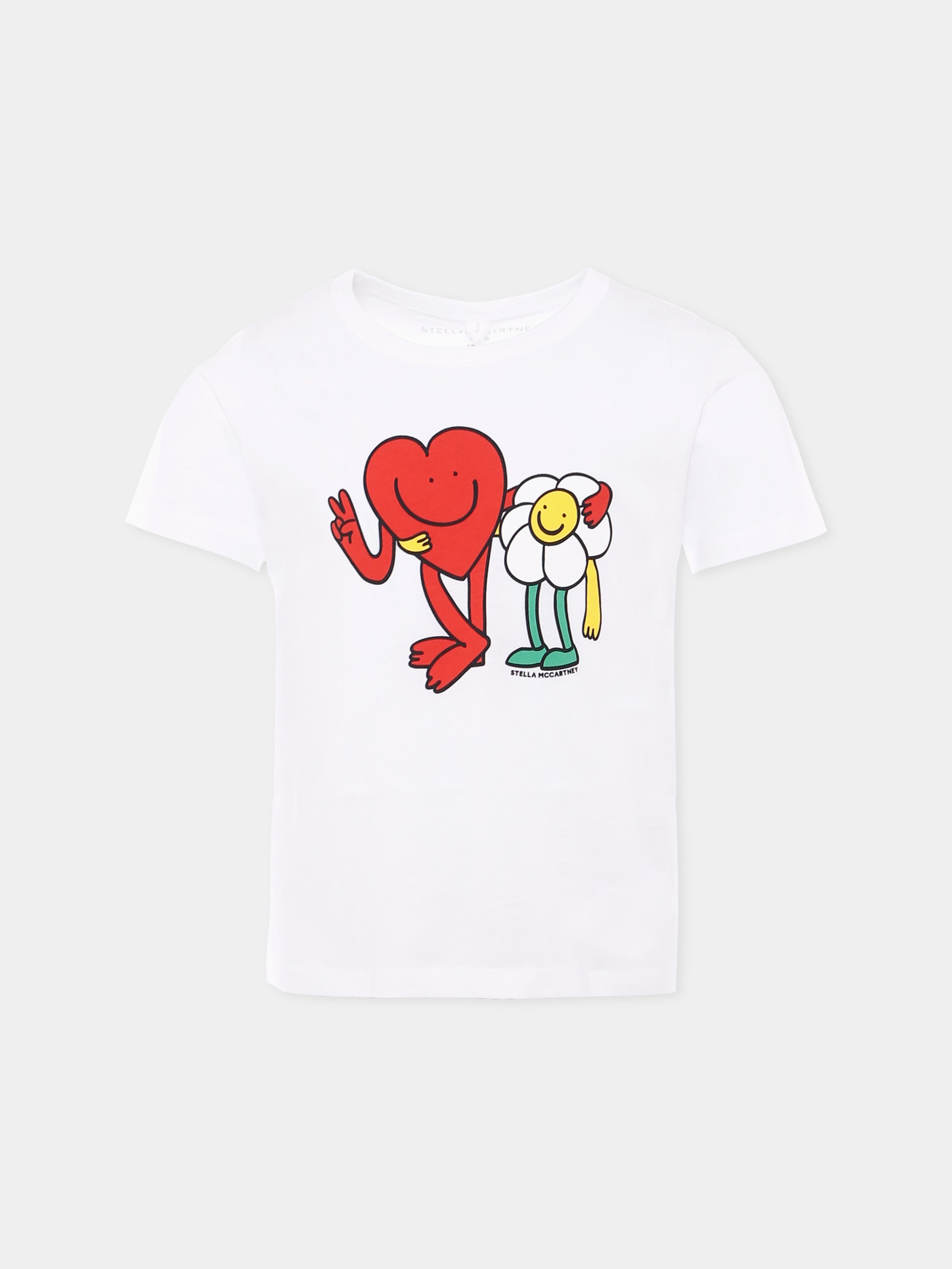 T-shirt bianca per bambina con stampa cuore e margherita,Stella Mccartney Kids,TX8A41 Z0434 100