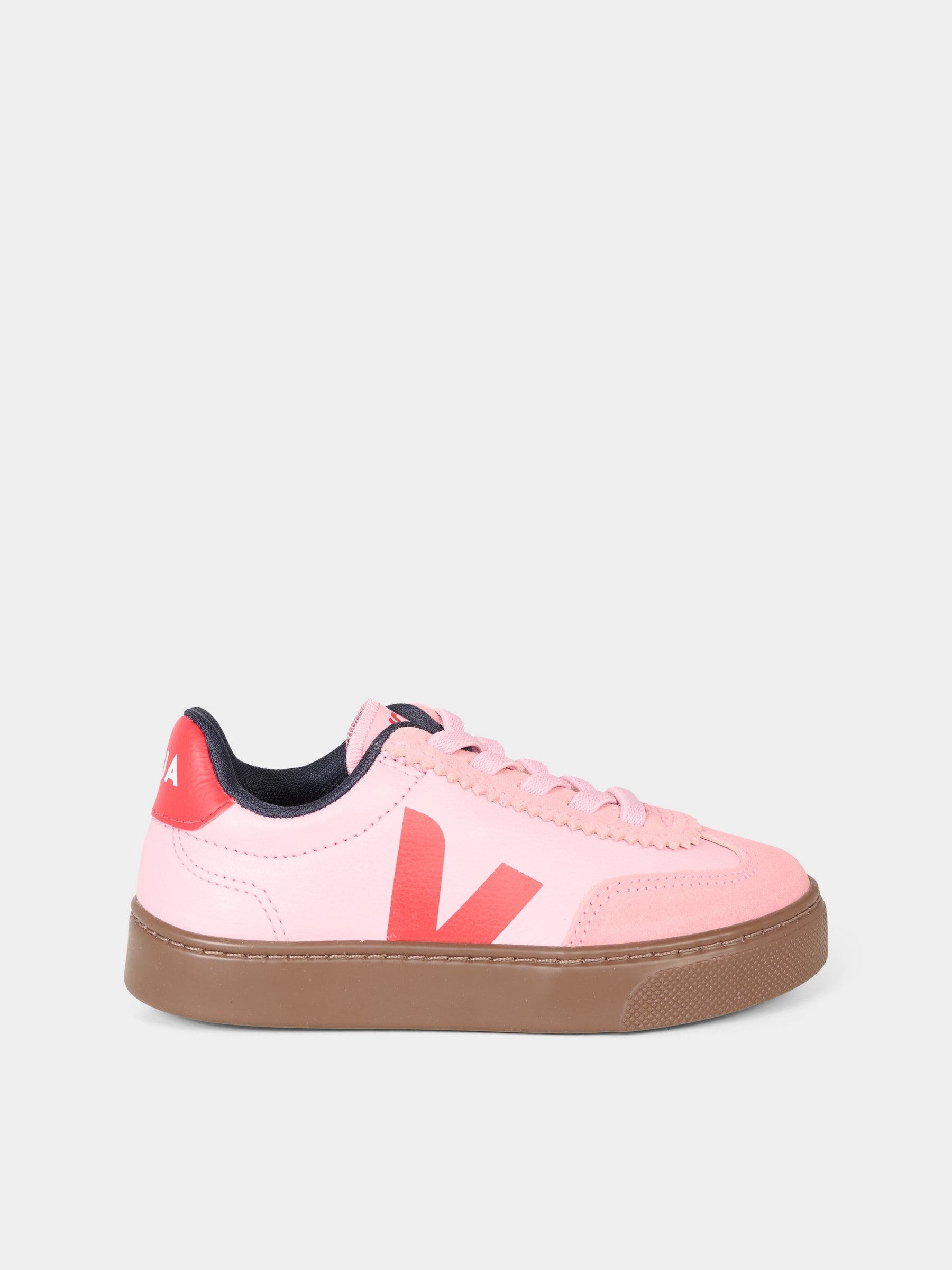 Sneakers rosa per bambina con logo rosso,Veja,SY2021016