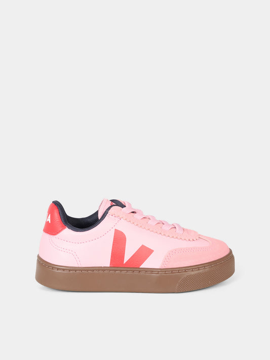Sneakers rosa per bambina con logo rosso,Veja,SY2021016
