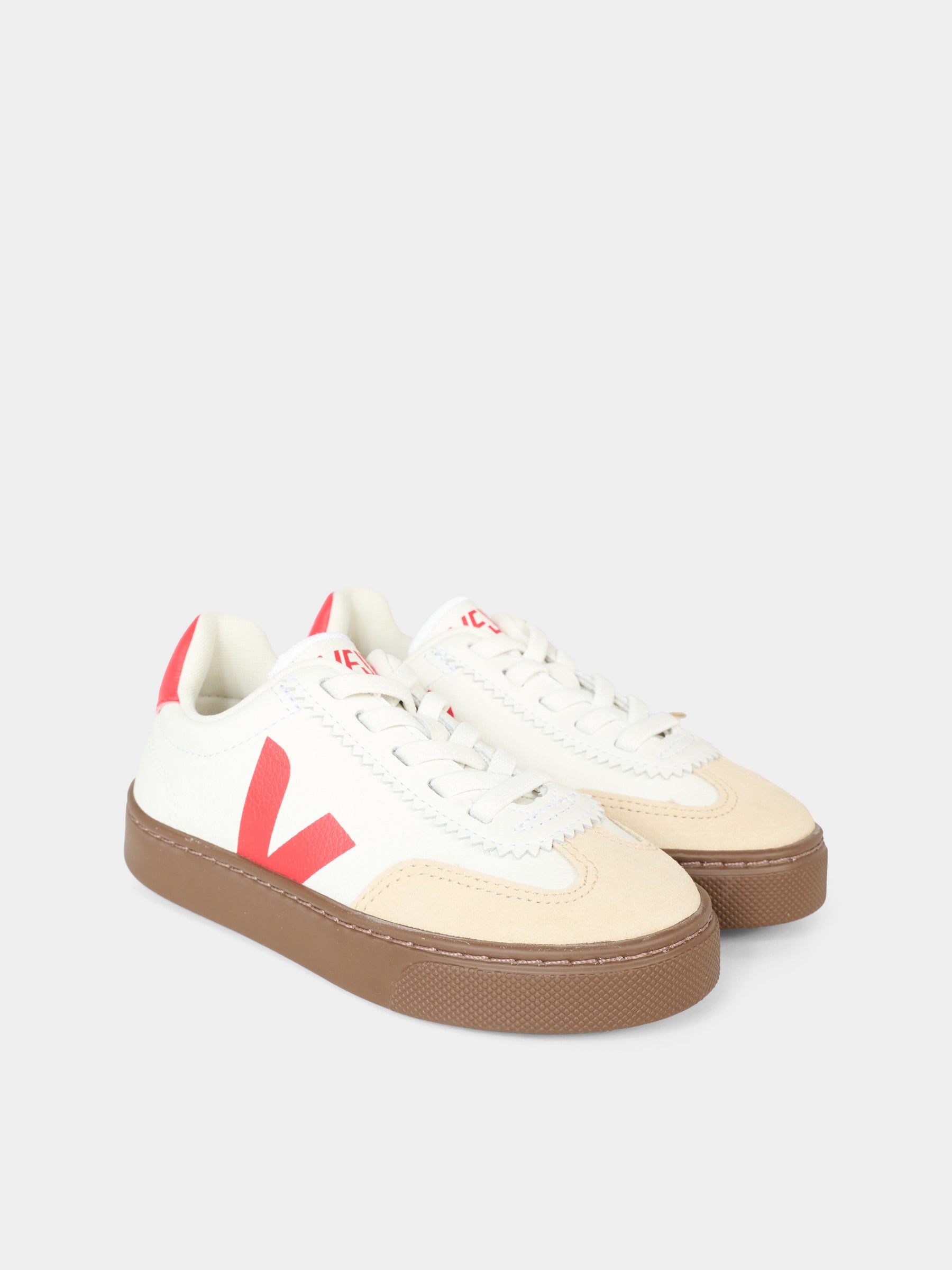 Sneakers bianche per bambini con logo rosso,Veja,SY2021012
