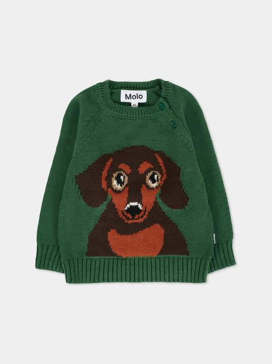 Maglione Bless verde per neonati con cane,Molo,6W25K204 9666