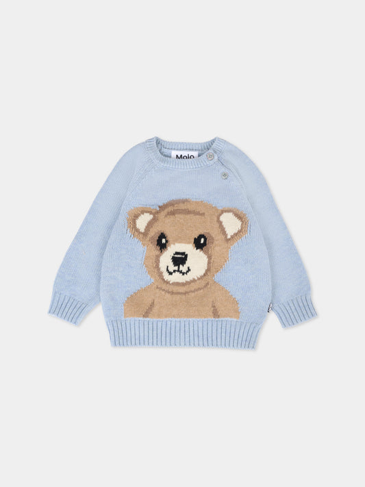 Maglione Bless azzurro per neonato con oso,Molo,6W25K204 9676