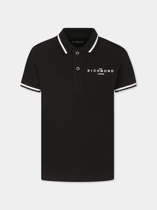 Polo nera per bambino con logo,Richmond,RBP25010PO BLACK