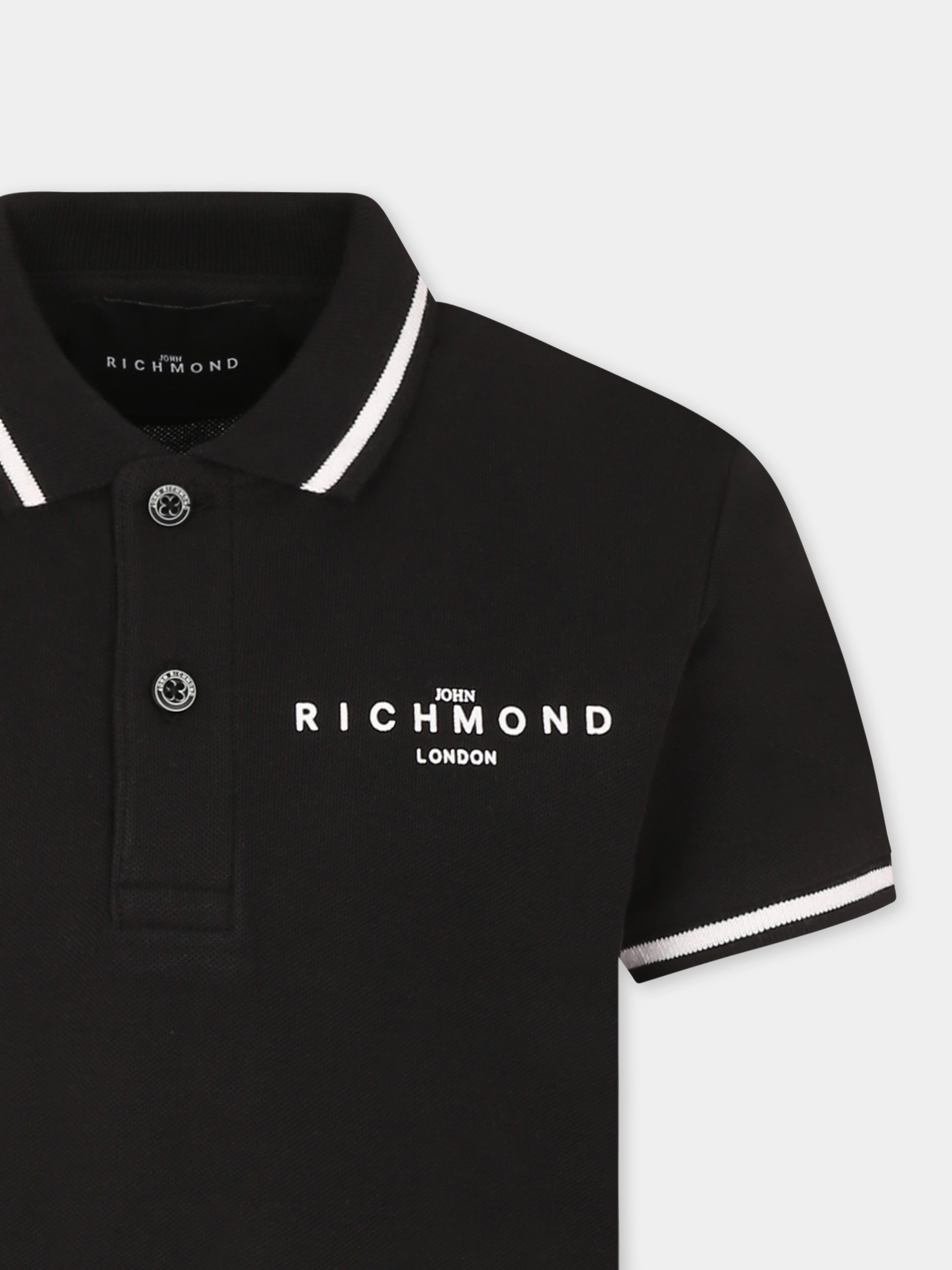 Polo nera per bambino con logo,Richmond,RBP25010PO BLACK