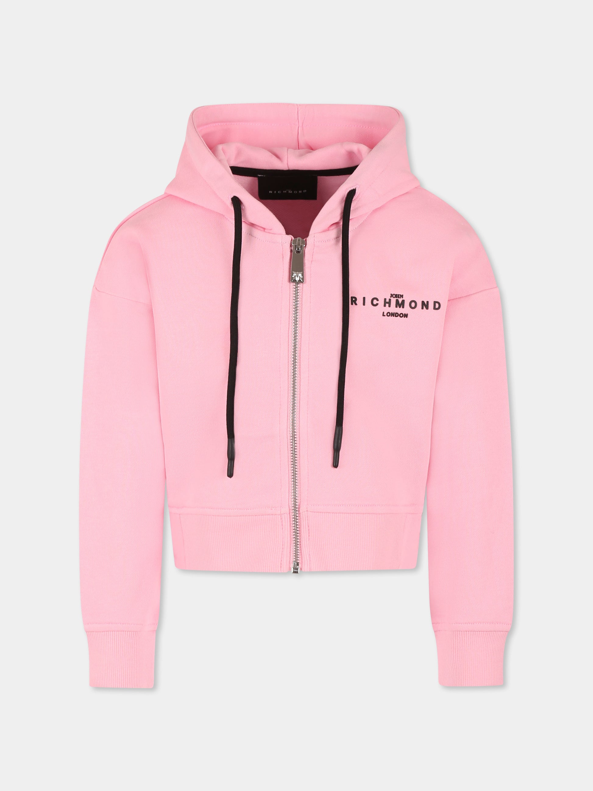 Felpa crop rosa per bambina con logo,Richmond,RGP25001FE PINK