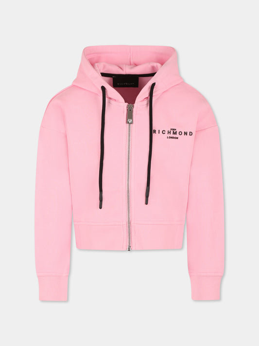 Felpa crop rosa per bambina con logo,Richmond,RGP25001FE PINK