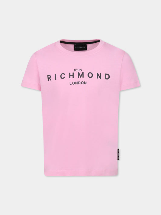 T-shirt rosa per bambina con logo,Richmond Jr,RGP25002TS PINK