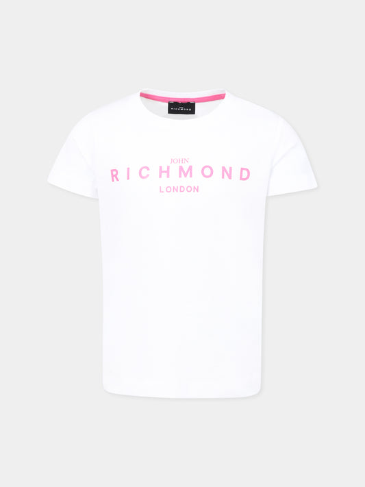 T-shirt bianca per bambina con logo,Richmond Jr,RGP25002TS WHITE